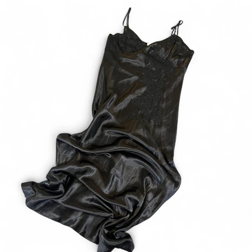 Y2K‎ Cacique Black Lace Floral Maxi Chemise Slip Dress Vintage Size M